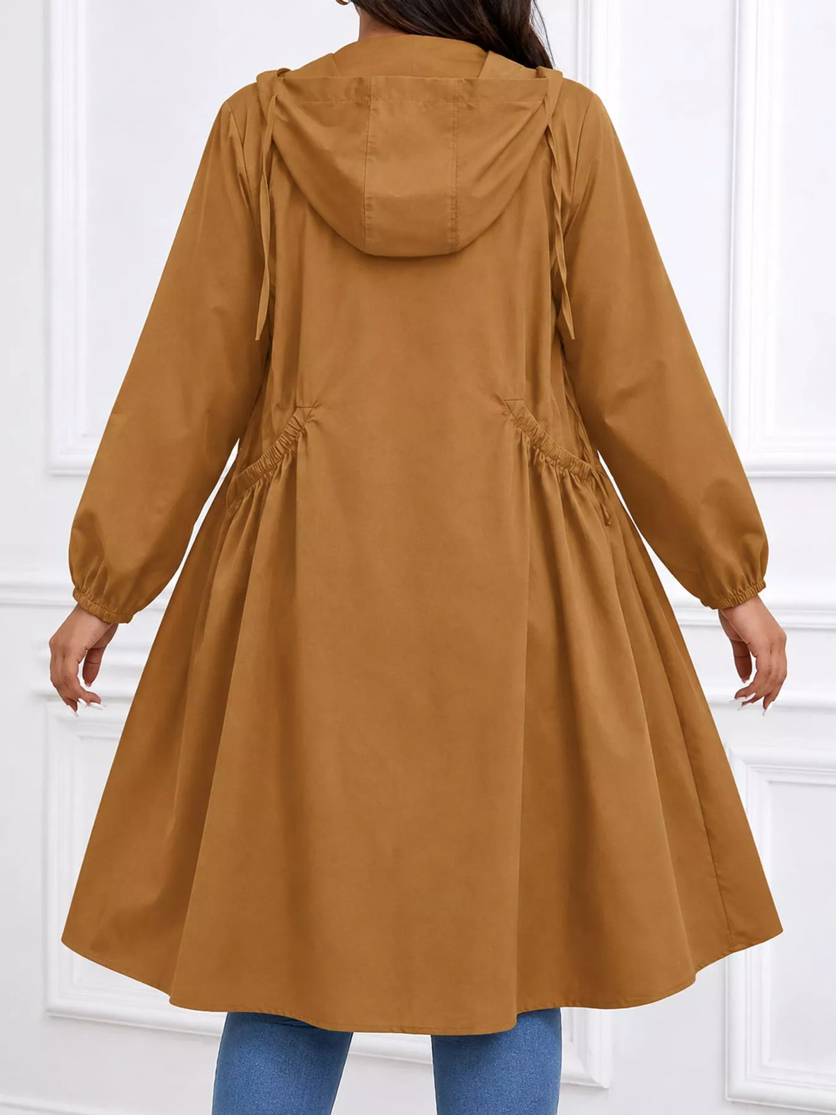 Hooded longline jacket, brown back