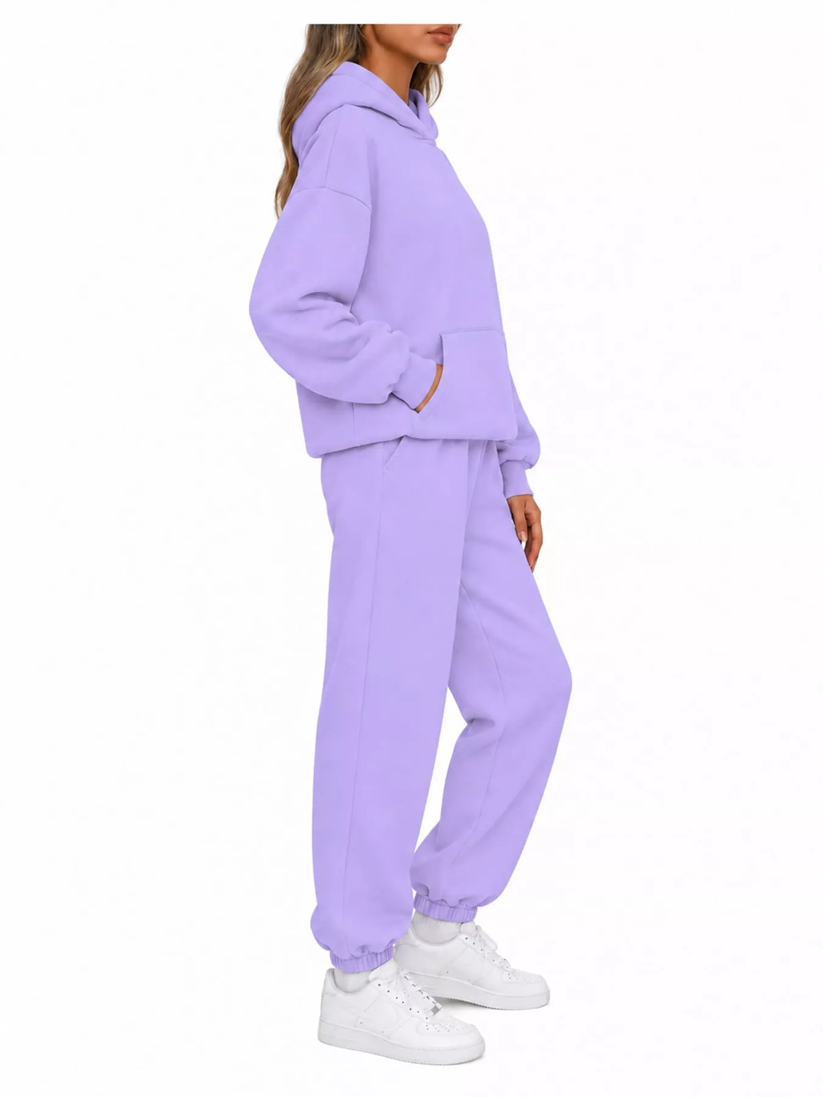 Drop Shoulder Hoodie and Jogger Sweatpants Set — side view