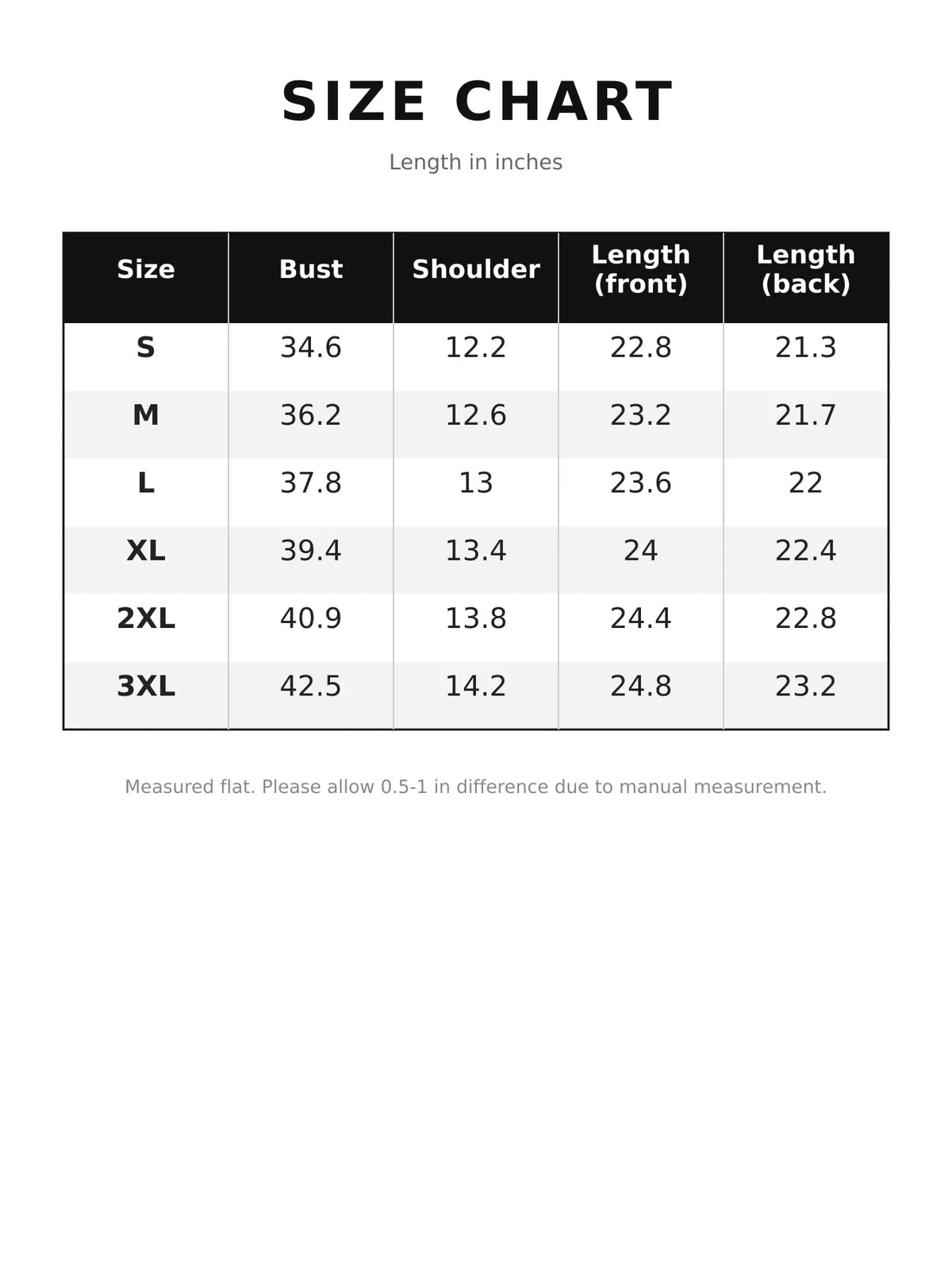 Size chart for faux fur snap down vest coat