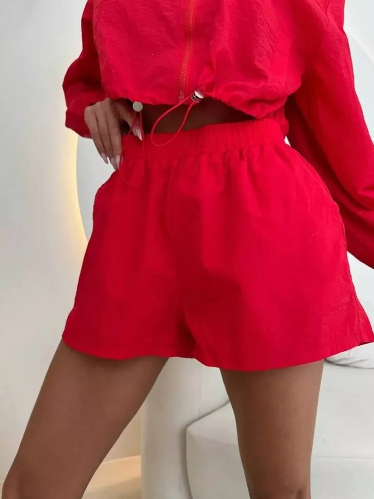 Trendsi Zip-Up Crop Jacket and High-Waisted Shorts Set -