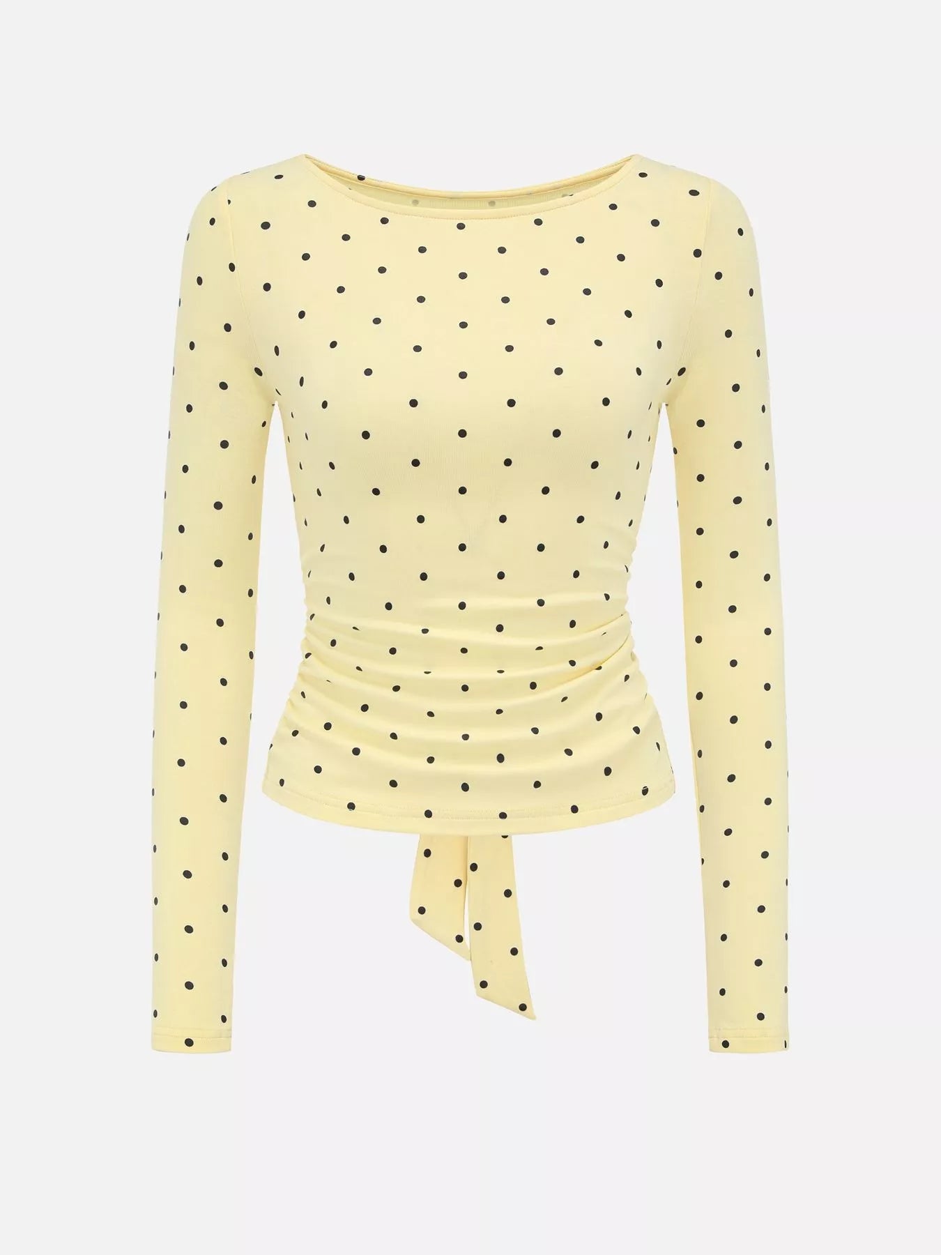 Trendsi Long Sleeve Polka Dot Tie Back T-Shirt -