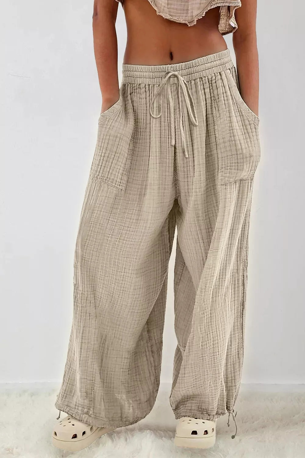 Trendsi Loose Fit Gauze Pants with Drawstring Waist -