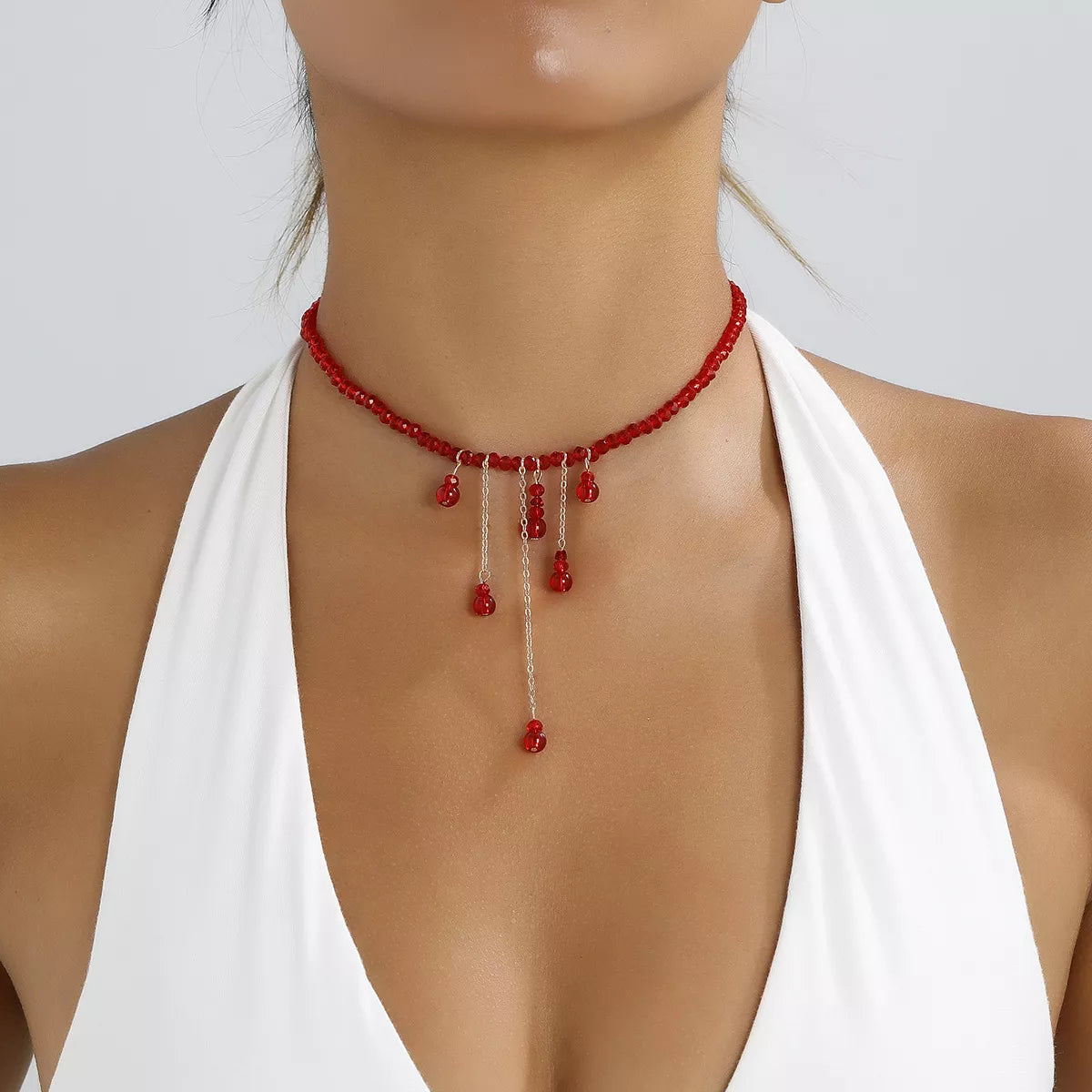 Trendsi Gothic Beaded Tassel Necklace -