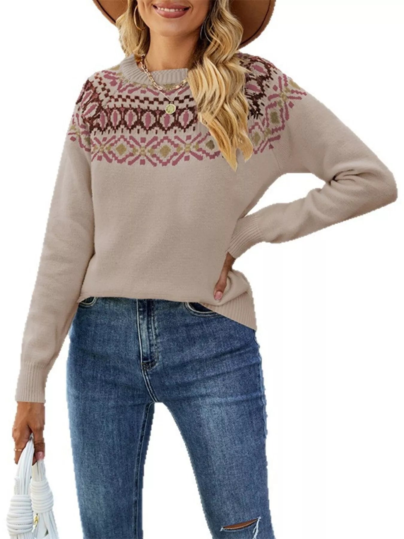 Trendsi Fair Isle Pattern Crew Neck Sweater -