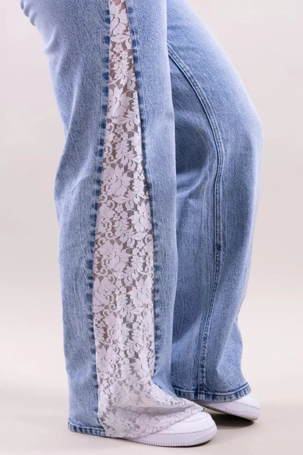 Trendsi Lace-Paneled Wide-Leg Jeans -