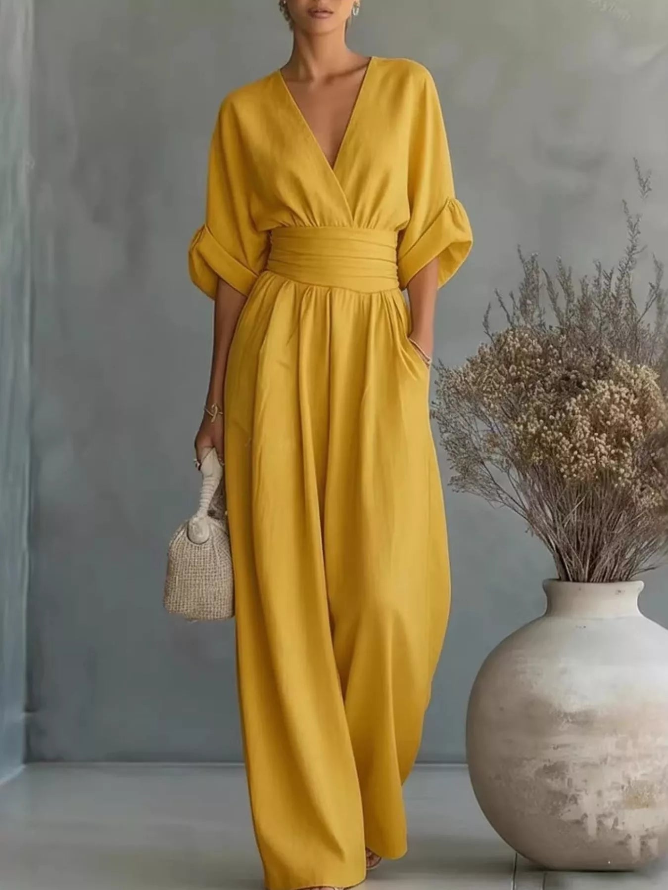 Trendsi Full Size Half Sleeve Wide-Leg Jumpsuit Plus Size -