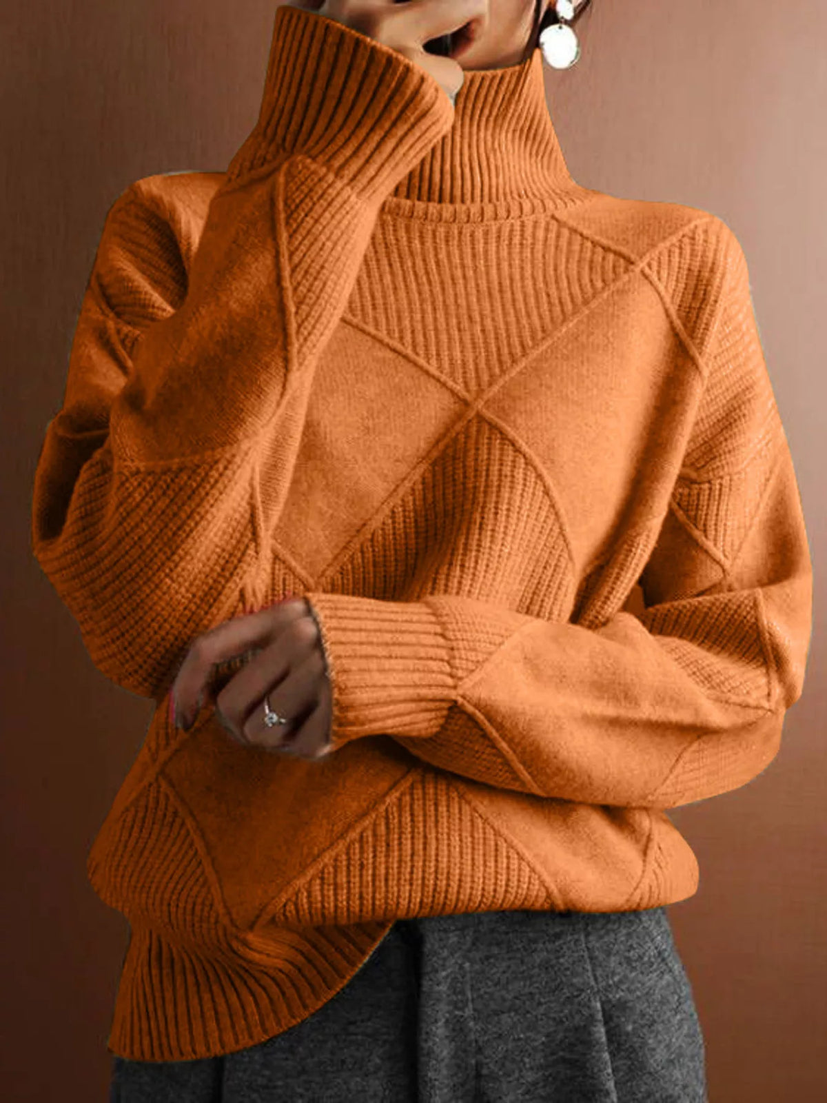 Trendsi Argyle Pattern Turtleneck Sweater -