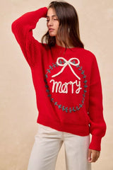 Trendsi BiBi Christmas Wreath Merry Letter Knit Top -
