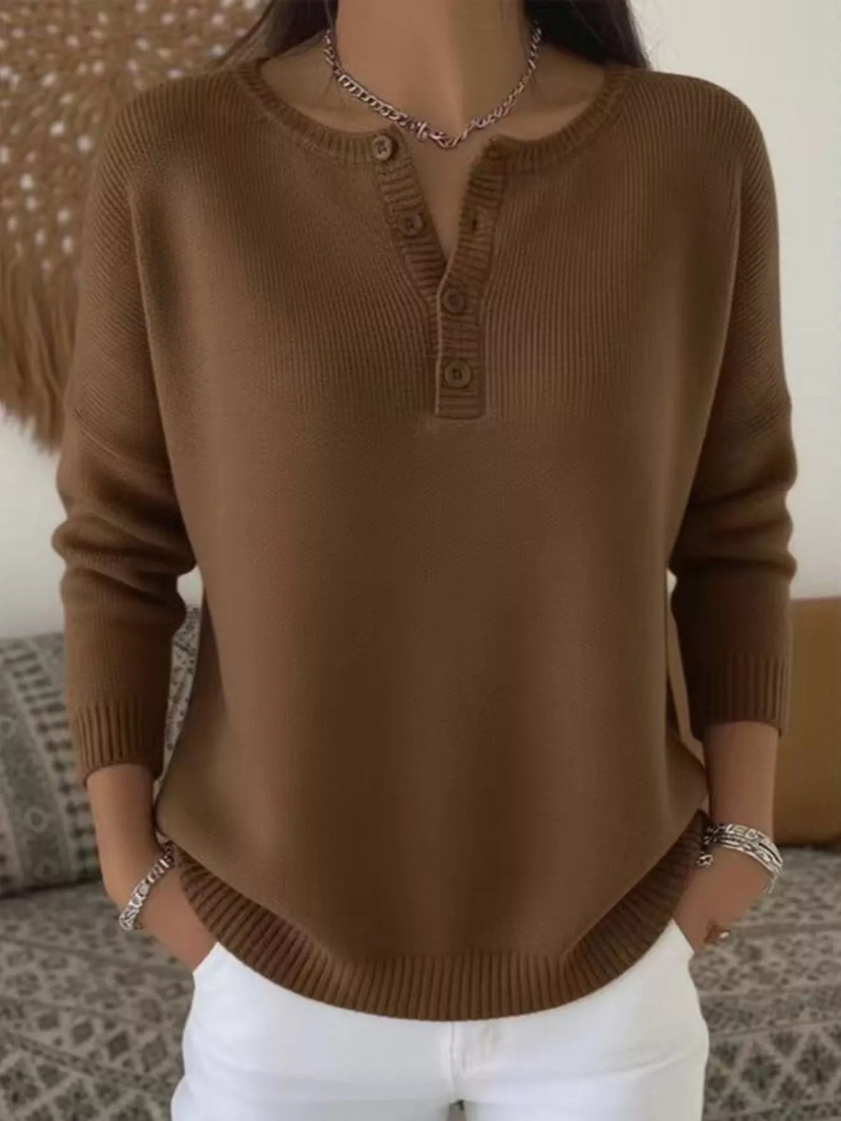 Trendsi Full Size Button Detail Ribbed Knit Sweater Plus Size -