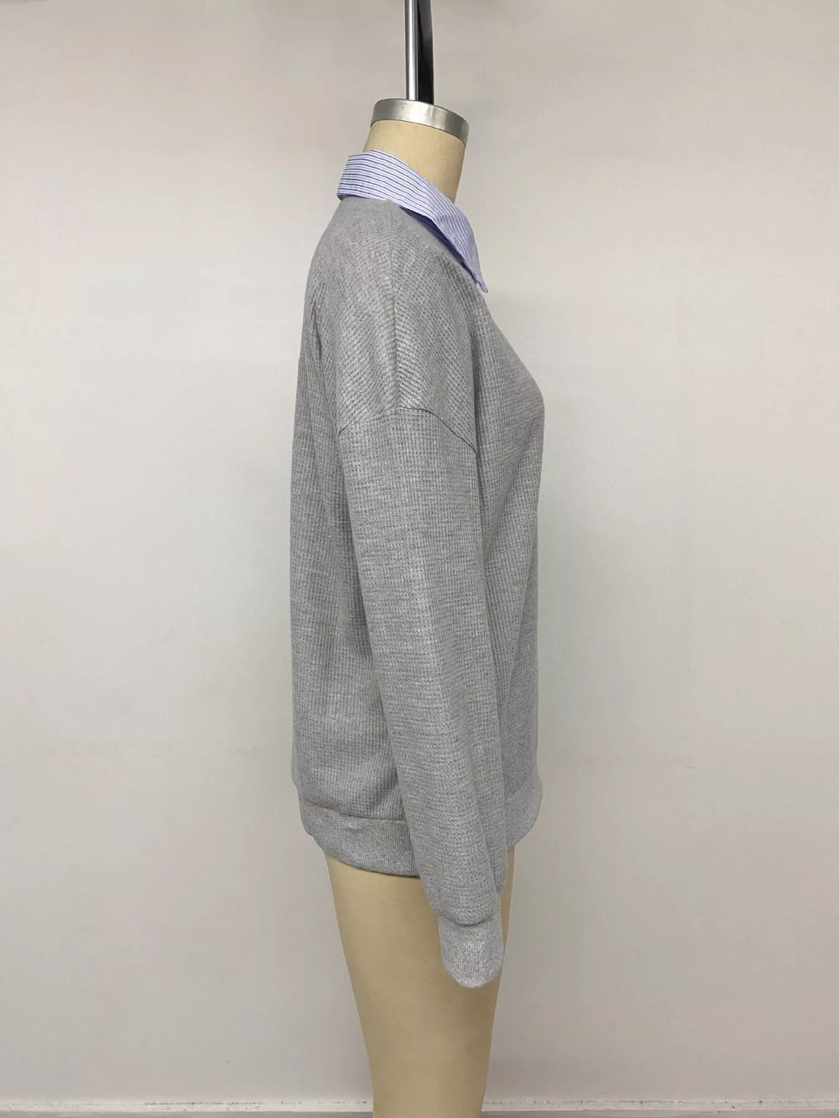 Trendsi Striped Collar Dropped Shoulder Sweatshirt -