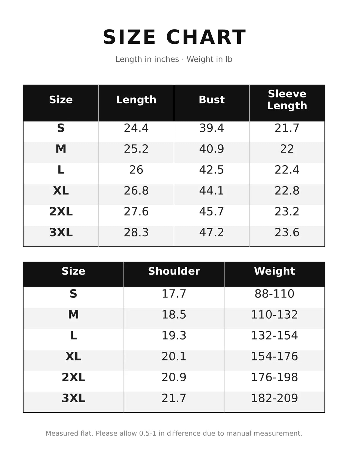 Oversized Graphic Crewneck Sweatshirt — size and measurement chart