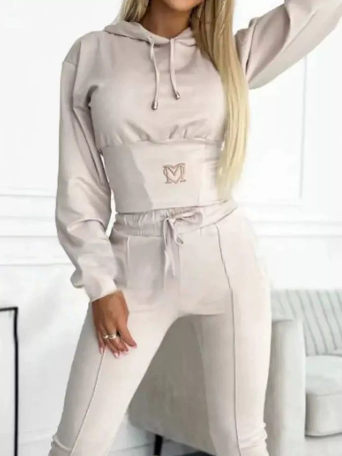Trendsi Full Size Drawstring Cropped Hoodie and Pants Set Plus Size -