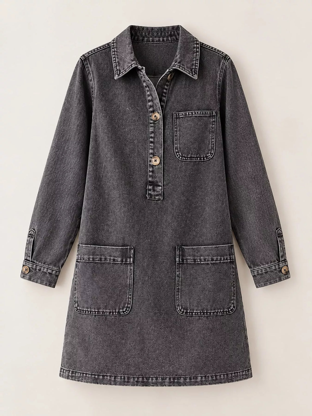 Denim shirt dress, gray flat front