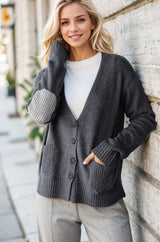 Trendsi Women’s V-Neck Button Down Cardigan Long Sleeve Nylon Plus Size - Shirts