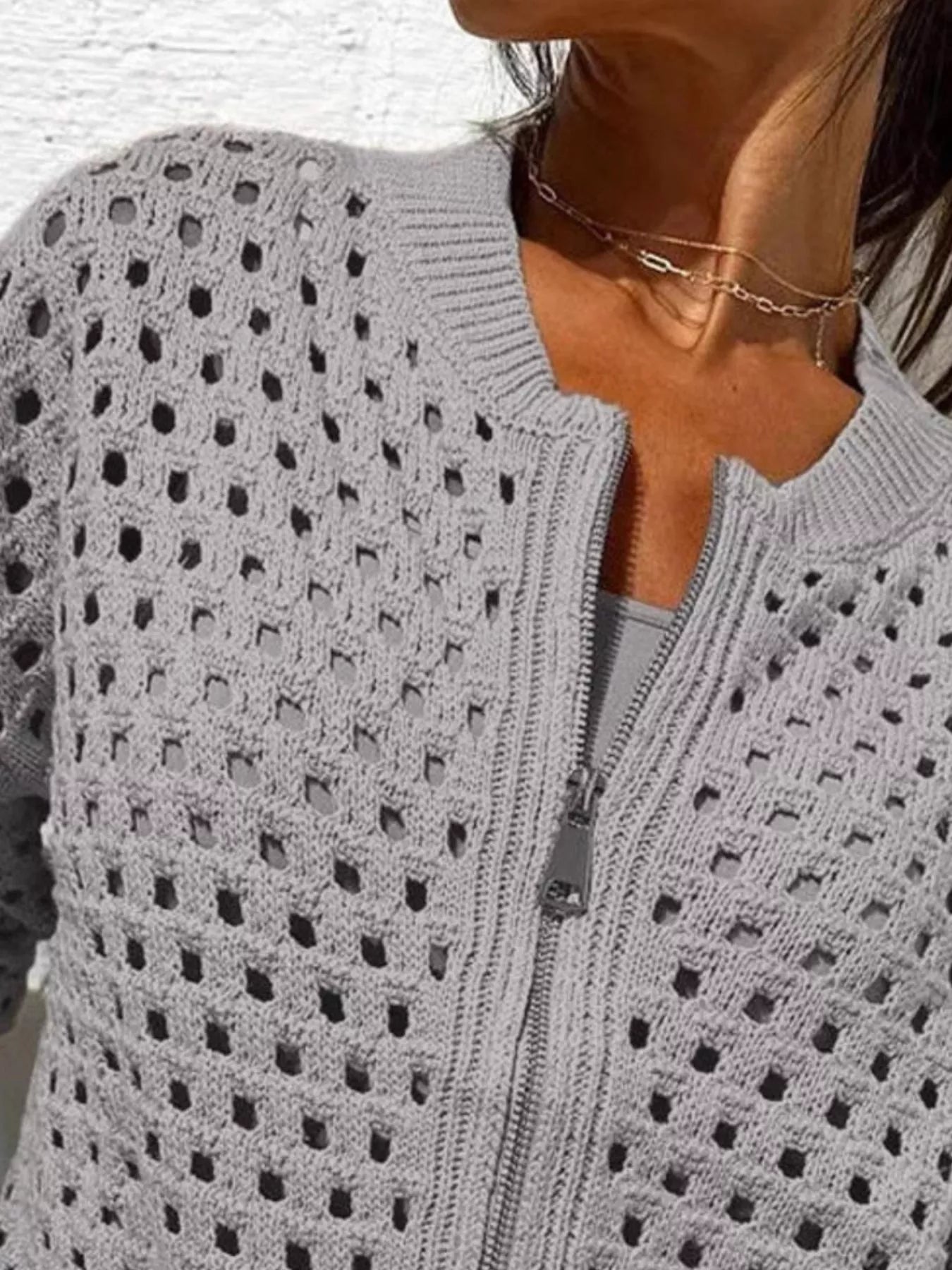 Trendsi Full Size Crochet Knit Zip-Up Cardigan Plus Size -