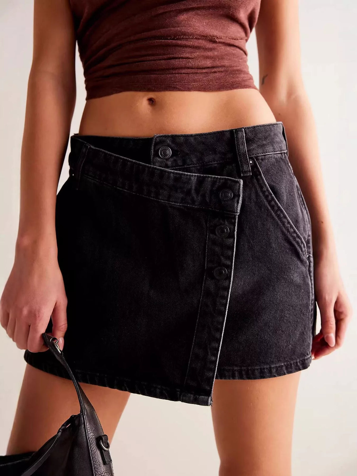 Trendsi Asymmetrical Button-Front Denim Skirt -