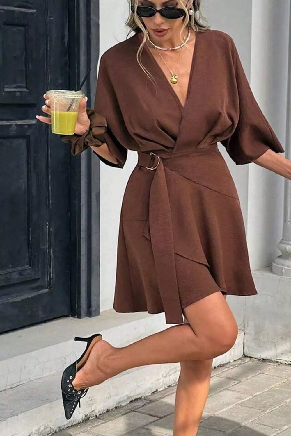 Trendsi Surplice Half Sleeve Mini Dress -