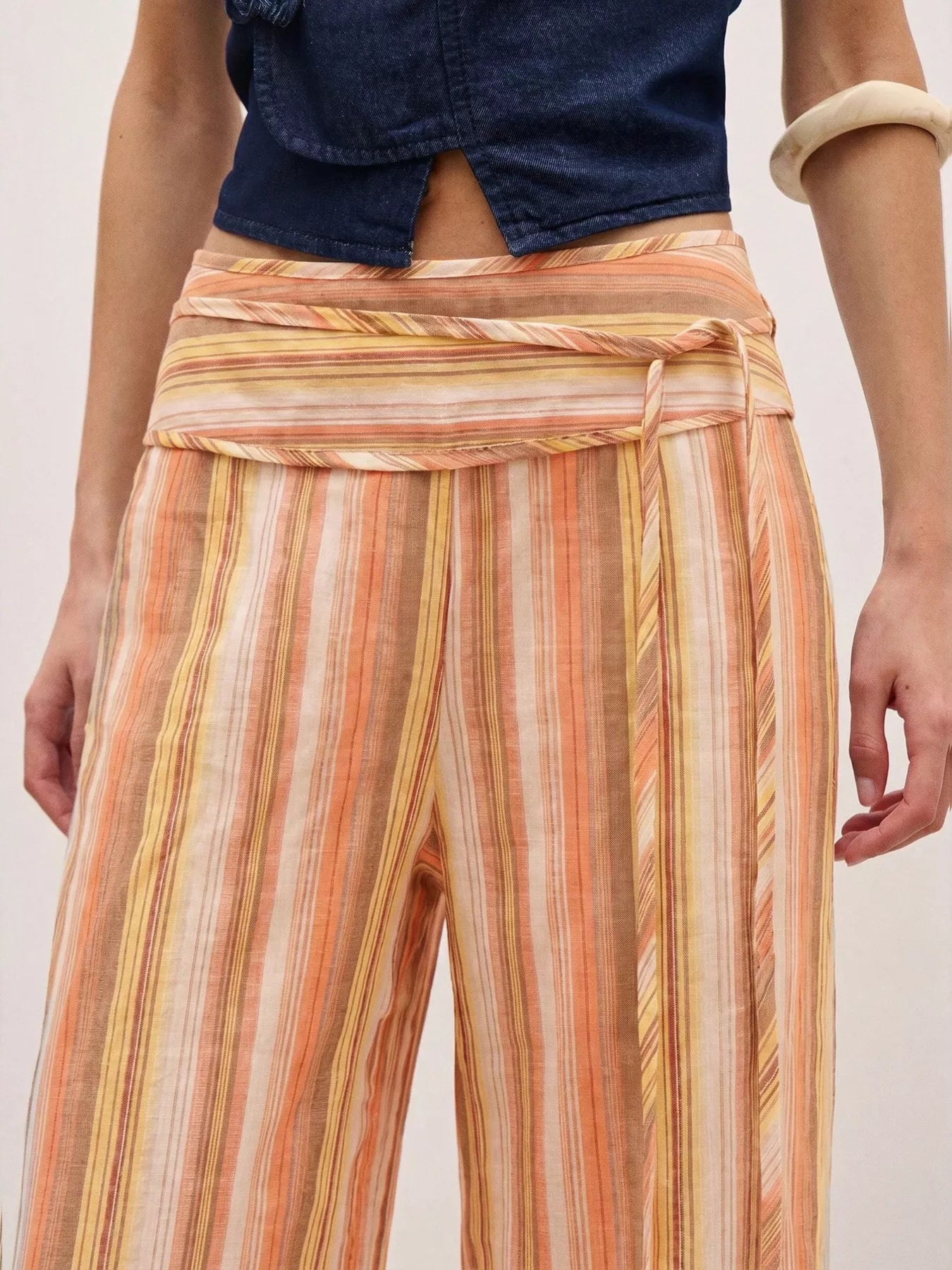 Trendsi Striped Wide-Leg Pants with Tie Waist -