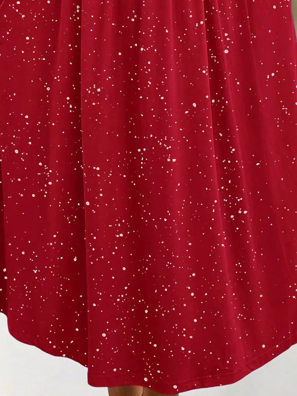 Red speckled short sleeve midi dress with pockets, fabric print detail