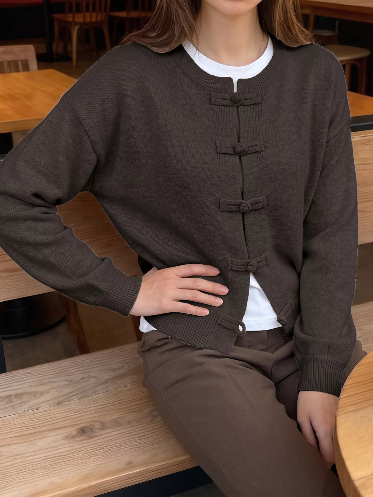 Frog-button knit cardigan