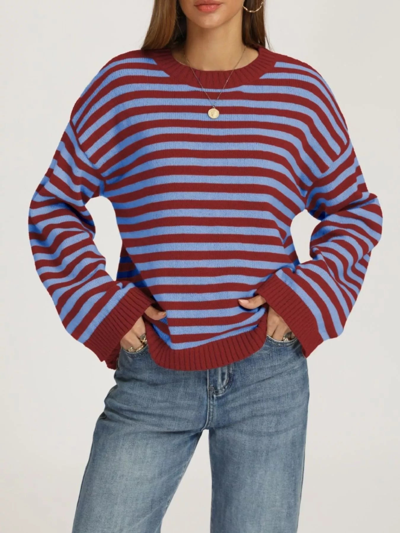 Trendsi Striped Dropped Shoulder Sweater -