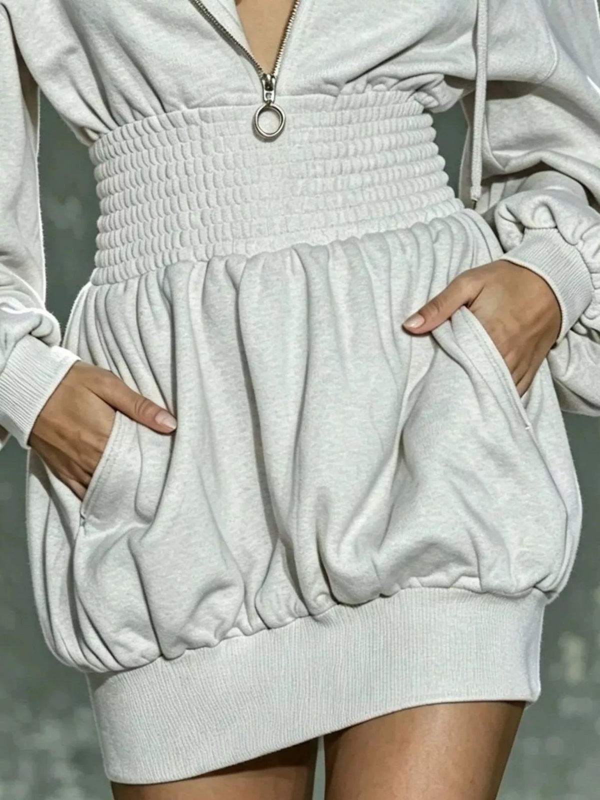 Trendsi Hooded Long Sleeve Mini Dress with Smocked Waist -