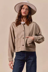 Trendsi SO ME Cotton Twill Cropped Barn Jacket wtih Collar -
