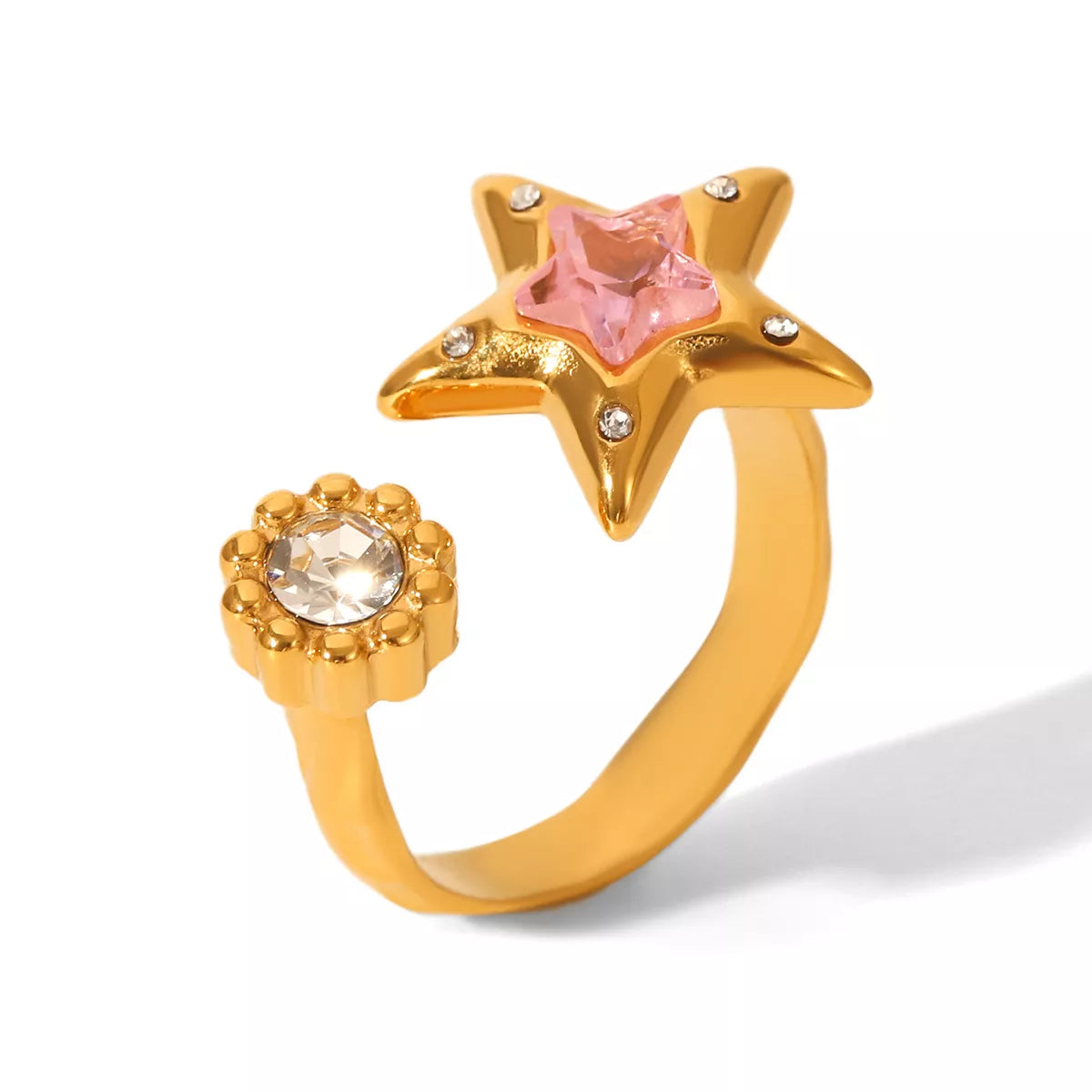 Trendsi 18K Gold-Plated Zircon Star Open Ring -