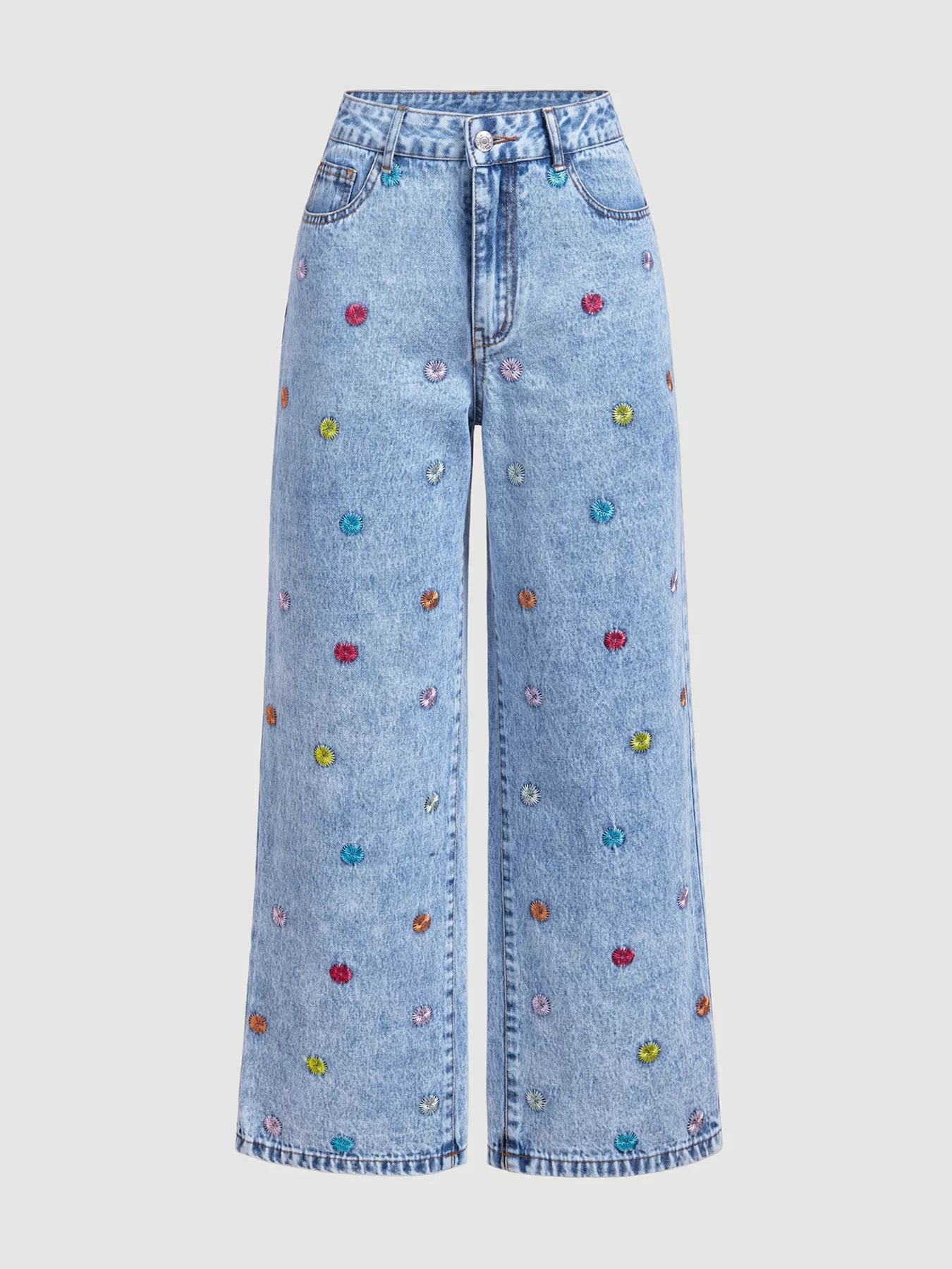 Trendsi Embroidered High-Waisted Wide-Leg Jeans -
