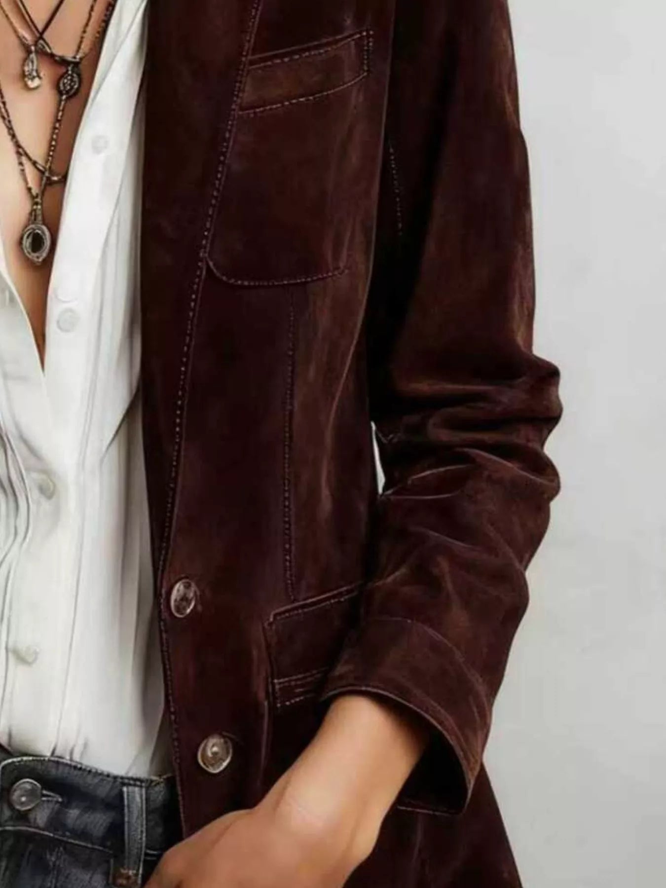 Trendsi Full Size Slim Fit Suede Long Sleeve Blazer Plus Size -