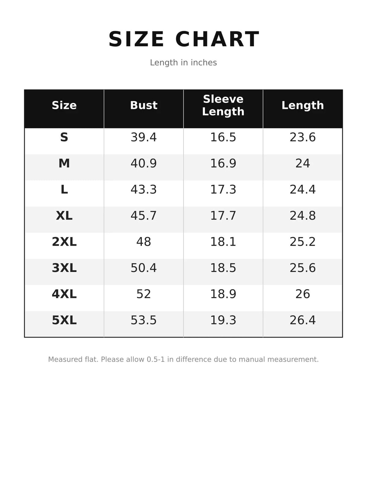 V-neck sweater, size chart