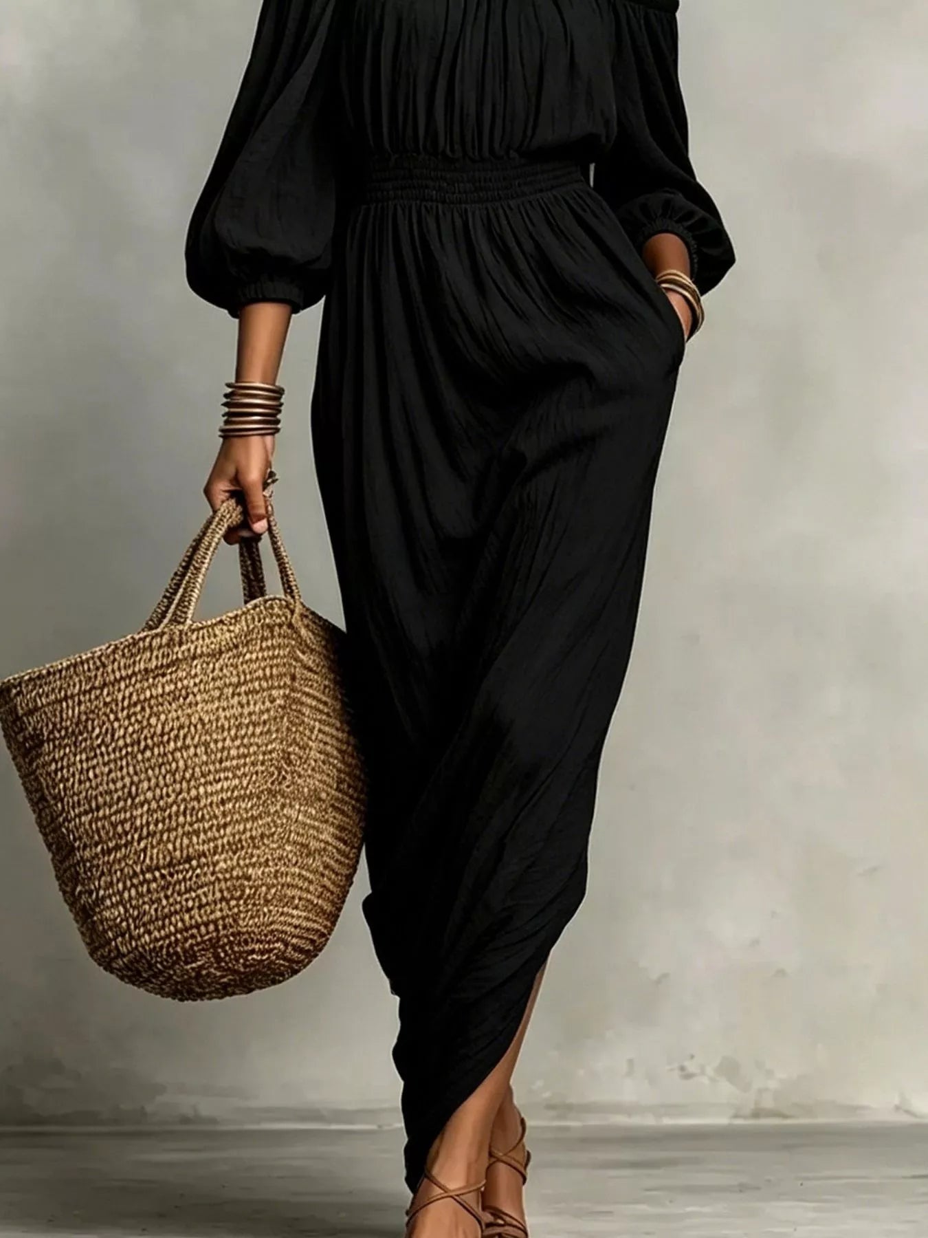 Trendsi t Off-Shoulder Smocked Waist Maxi Dress -