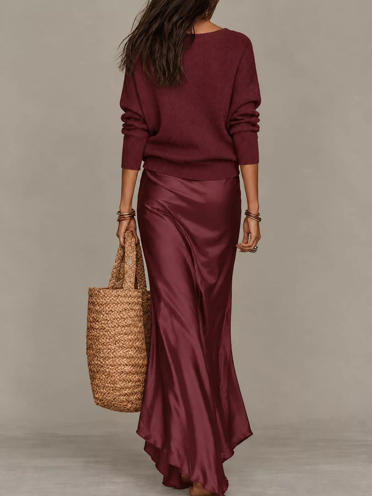 Satin Maxi Dress Two-Piece Set — back view