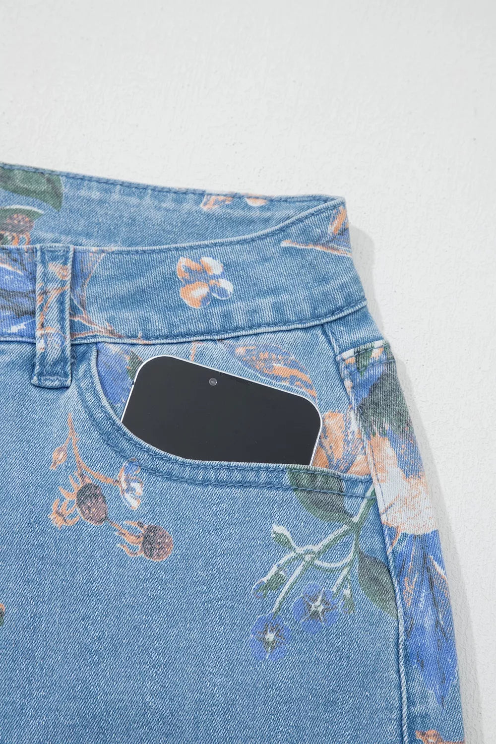 Trendsi Floral Print Wide-Leg Jeans -