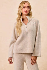 Trendsi BiBi Two Tone Rib Texured Knit Collared Top with Zip Up -