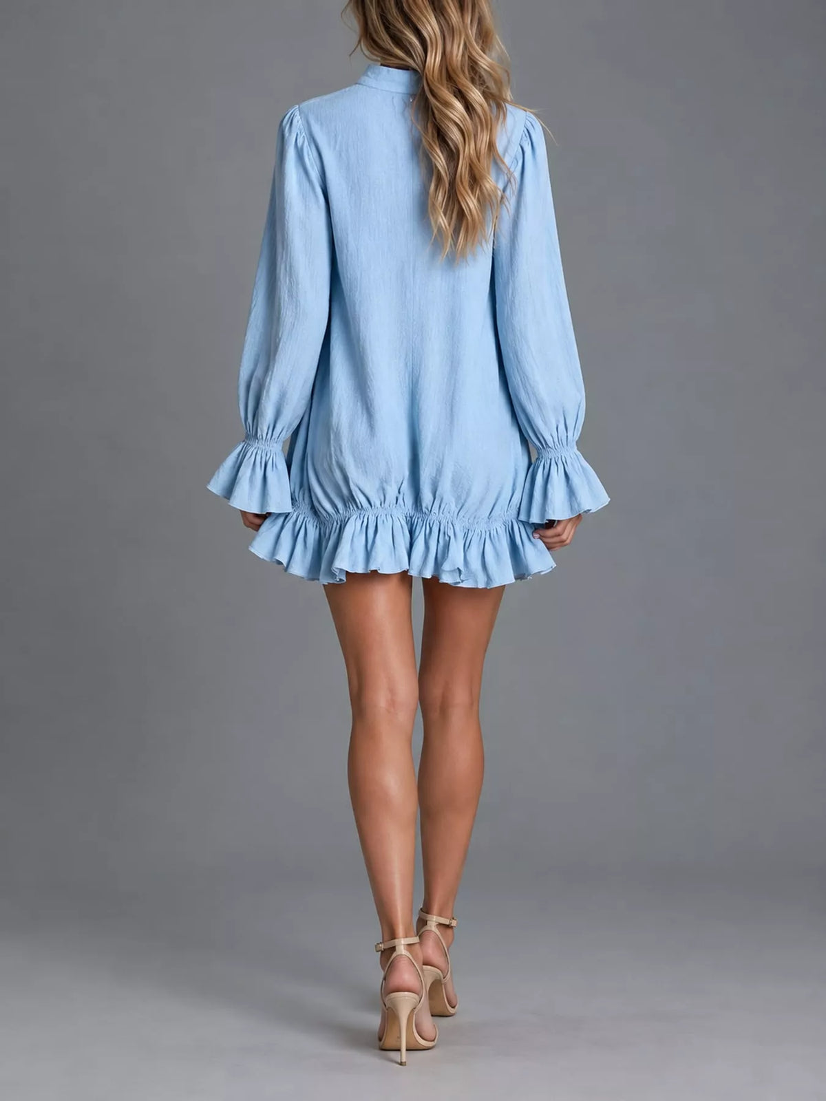 Ruffled-hem mini dress, blue back