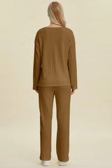 Trendsi Double Take Full Size Cable-Knit Long Sleeve Top and Pants Set -