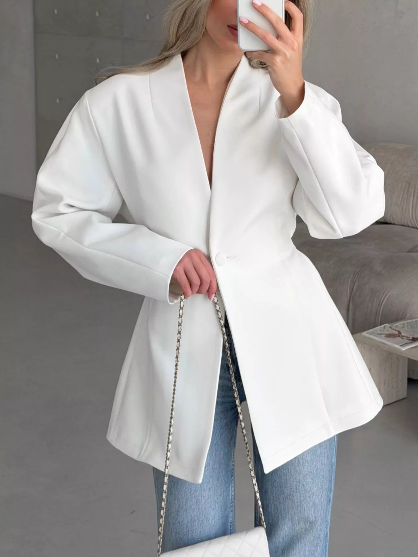 Trendsi One Button Long Sleeve Blazer -