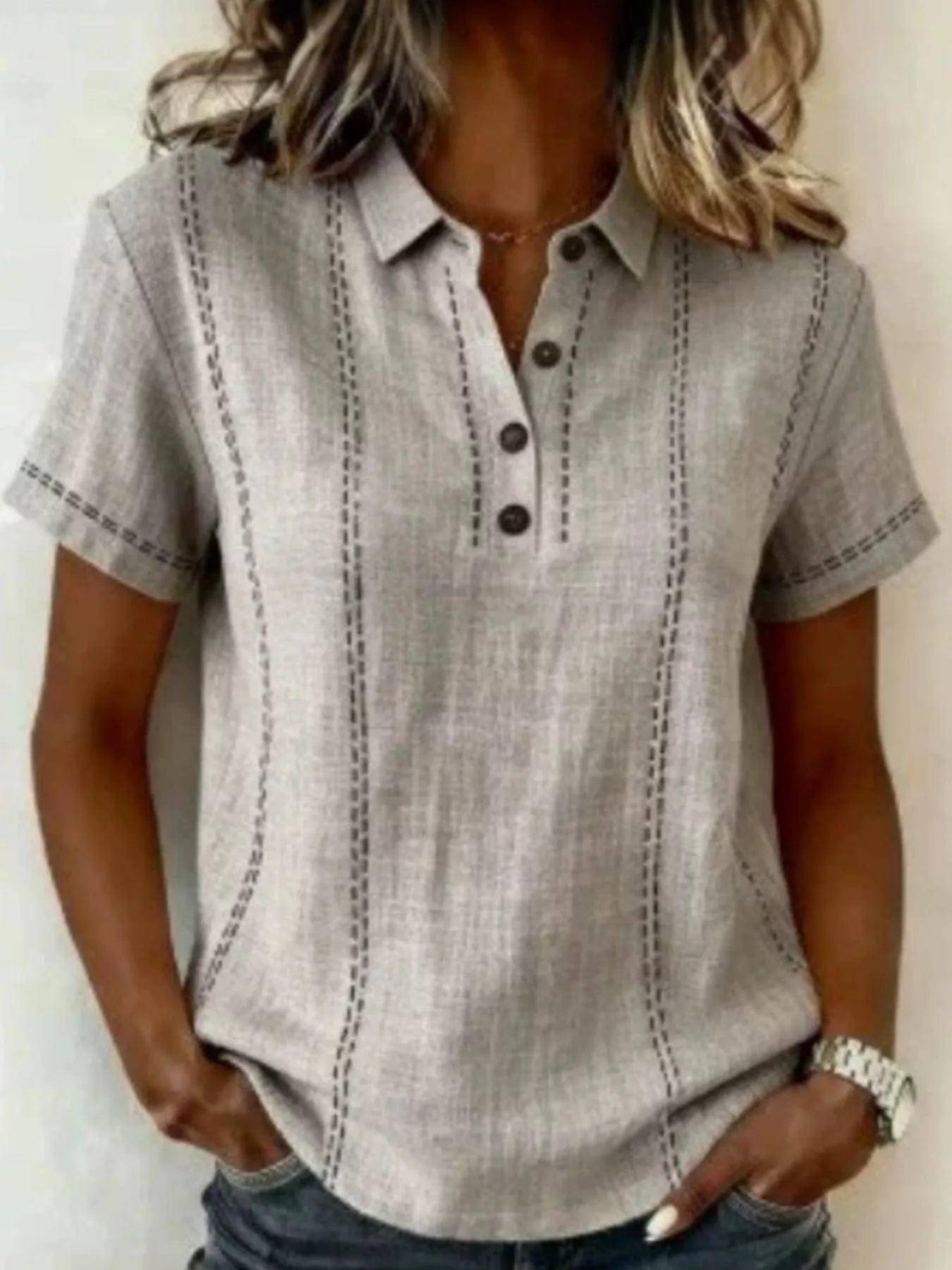 Trendsi Full Size Button Detail Short Sleeve Blouse Plus Size -