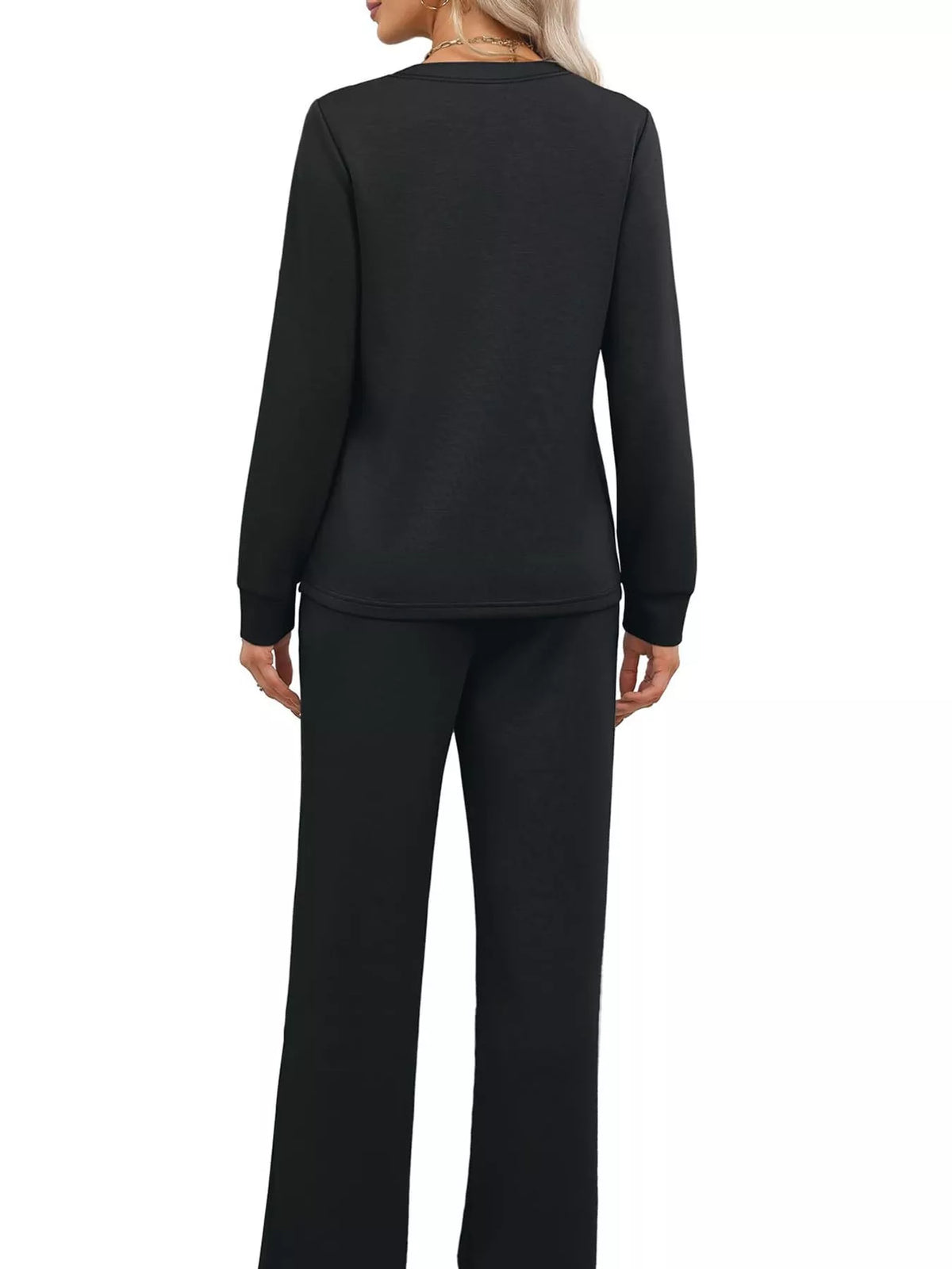 Wide-leg top and pants set, back view