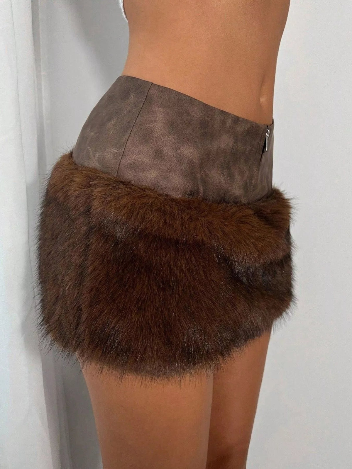 Trendsi Faux Fur Trim Mini Skirt -