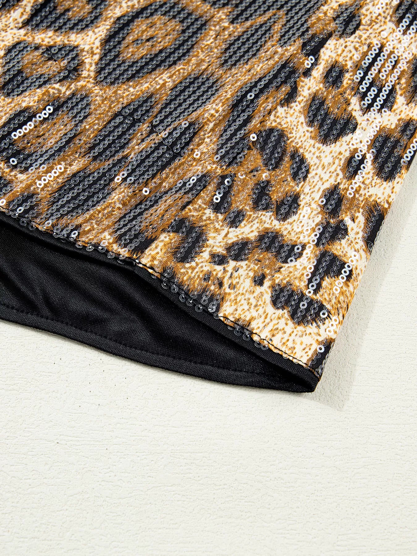 Trendsi Sequin Leopard Pattern Short Sleeve Top -