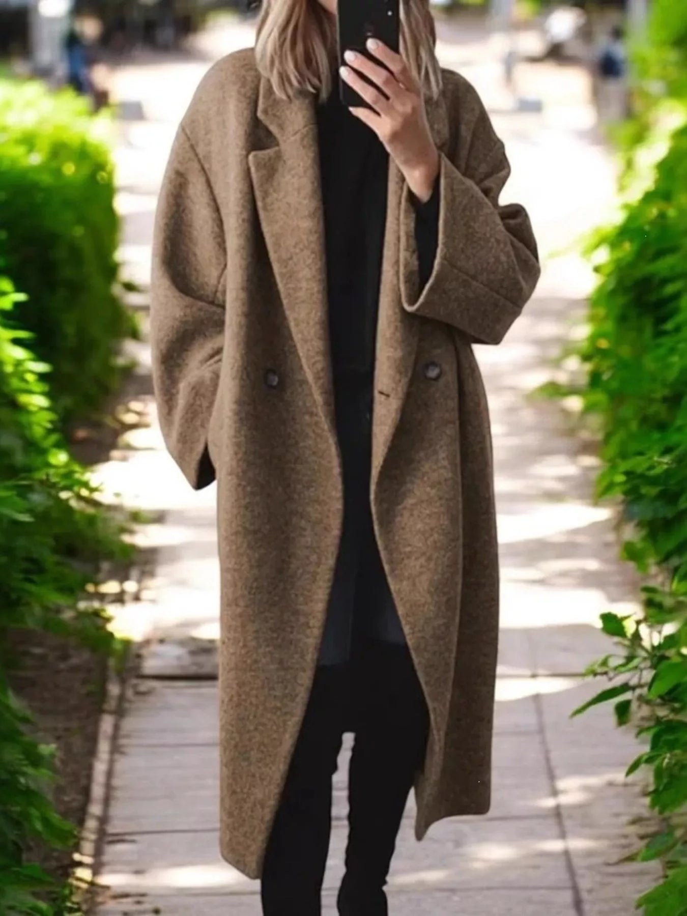 Trendsi Full Size Lapel Collar Wool Blend Longline Coat Plus Size -