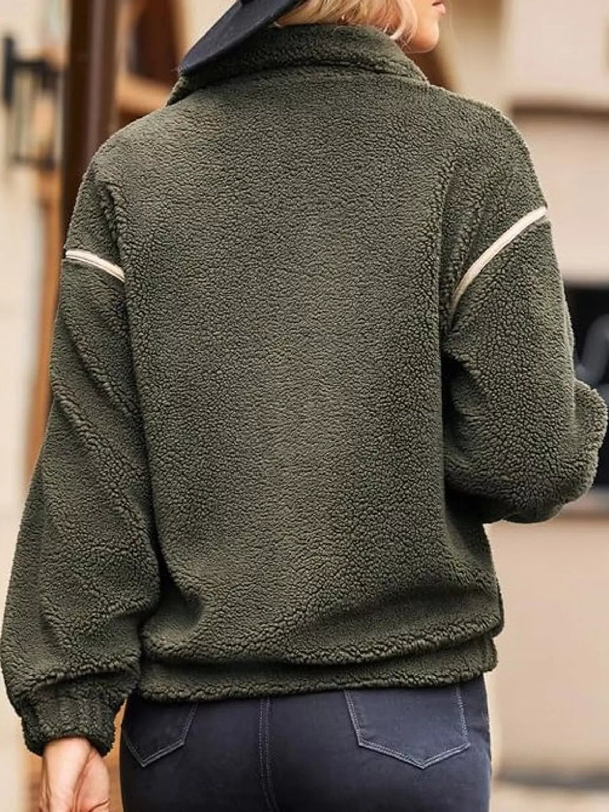 Stand Collar Sherpa Fleece Zip-Up Jacket — back view