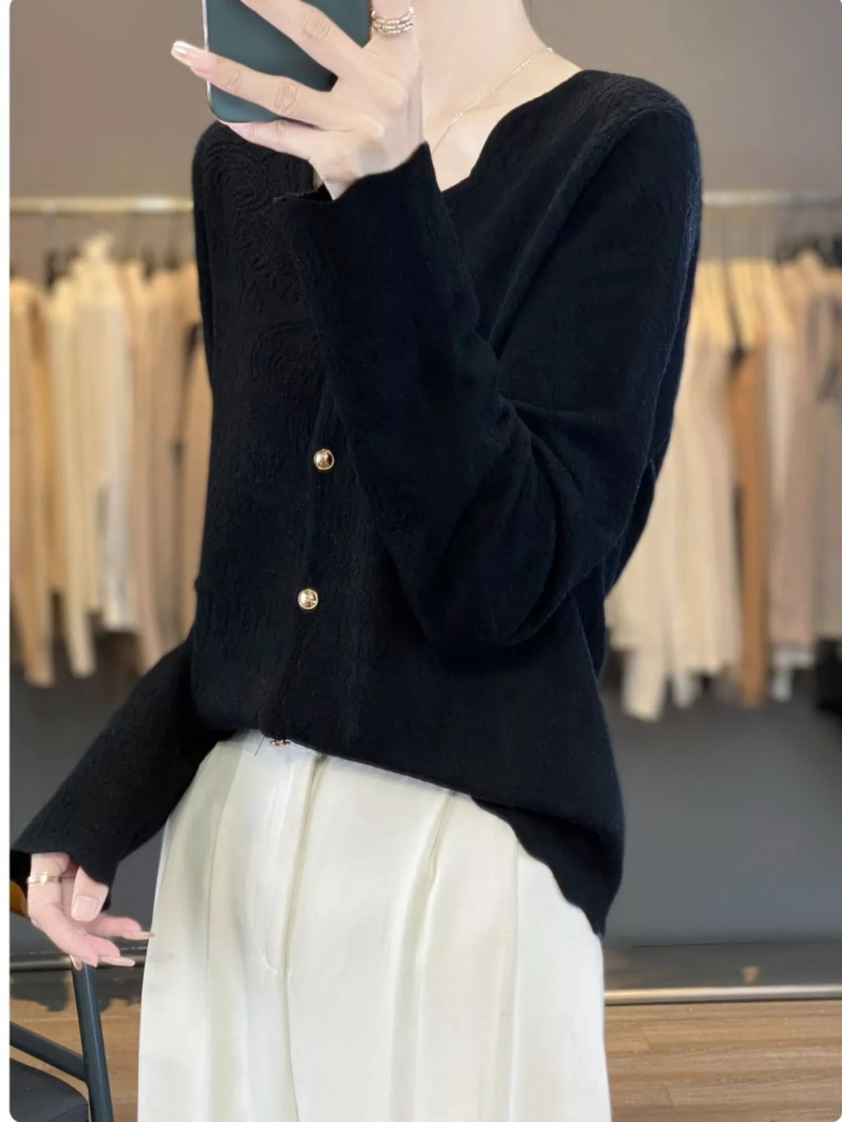 Lace-trim cardigan, black front