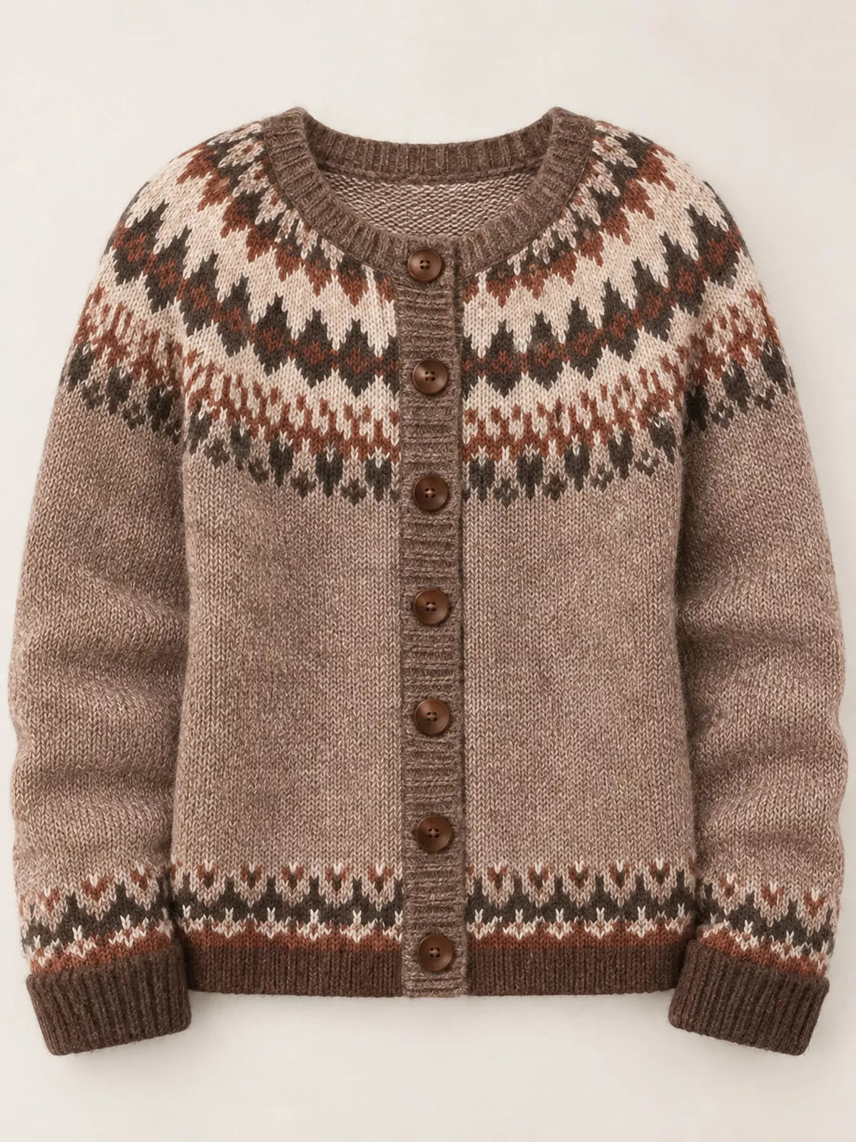 Pink-8722 patterned button-front knit cardigan