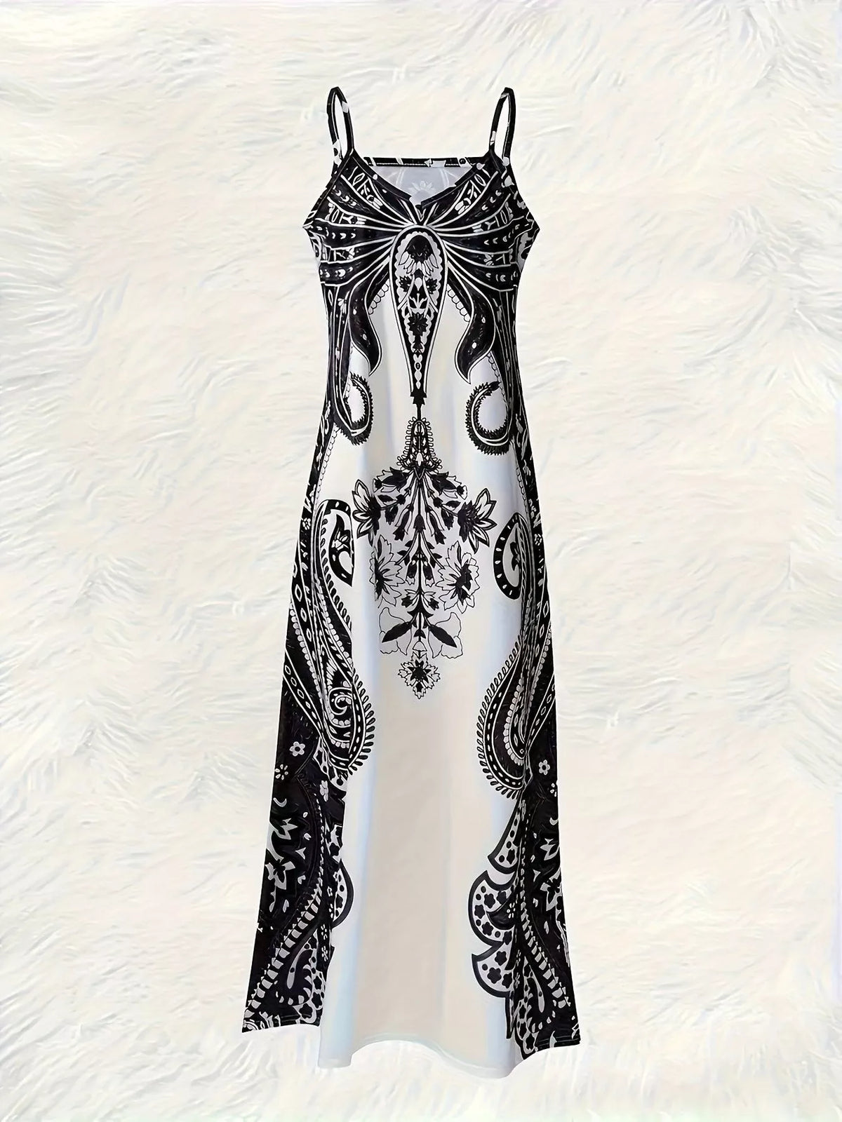 Black and white printed spaghetti strap maxi dress