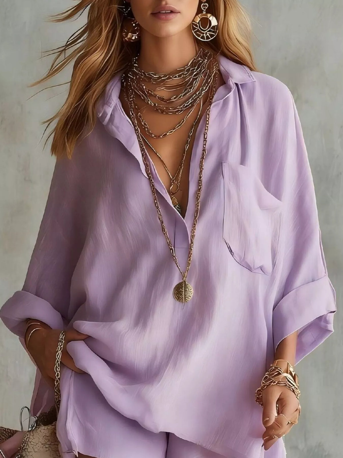 Trendsi Full Size Half Button Shirt and Shorts Two-Piece Set Plus Size -