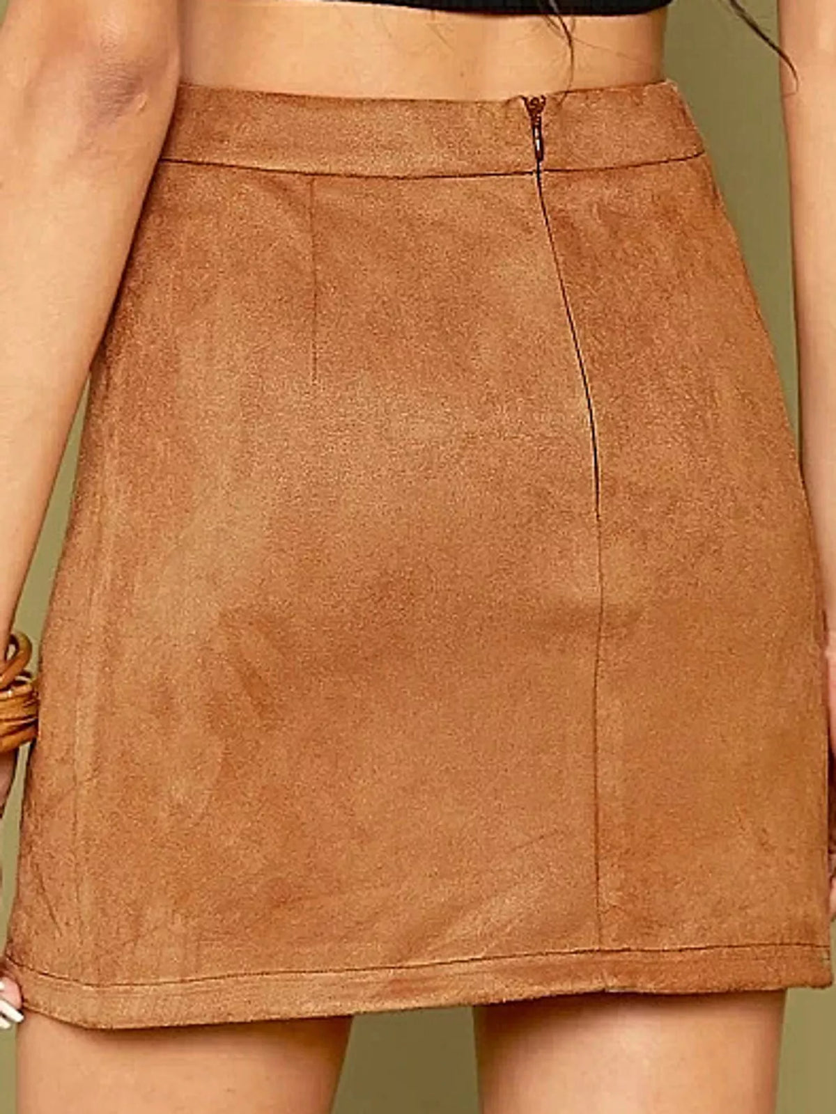 Zip-up mini skirt, tan back