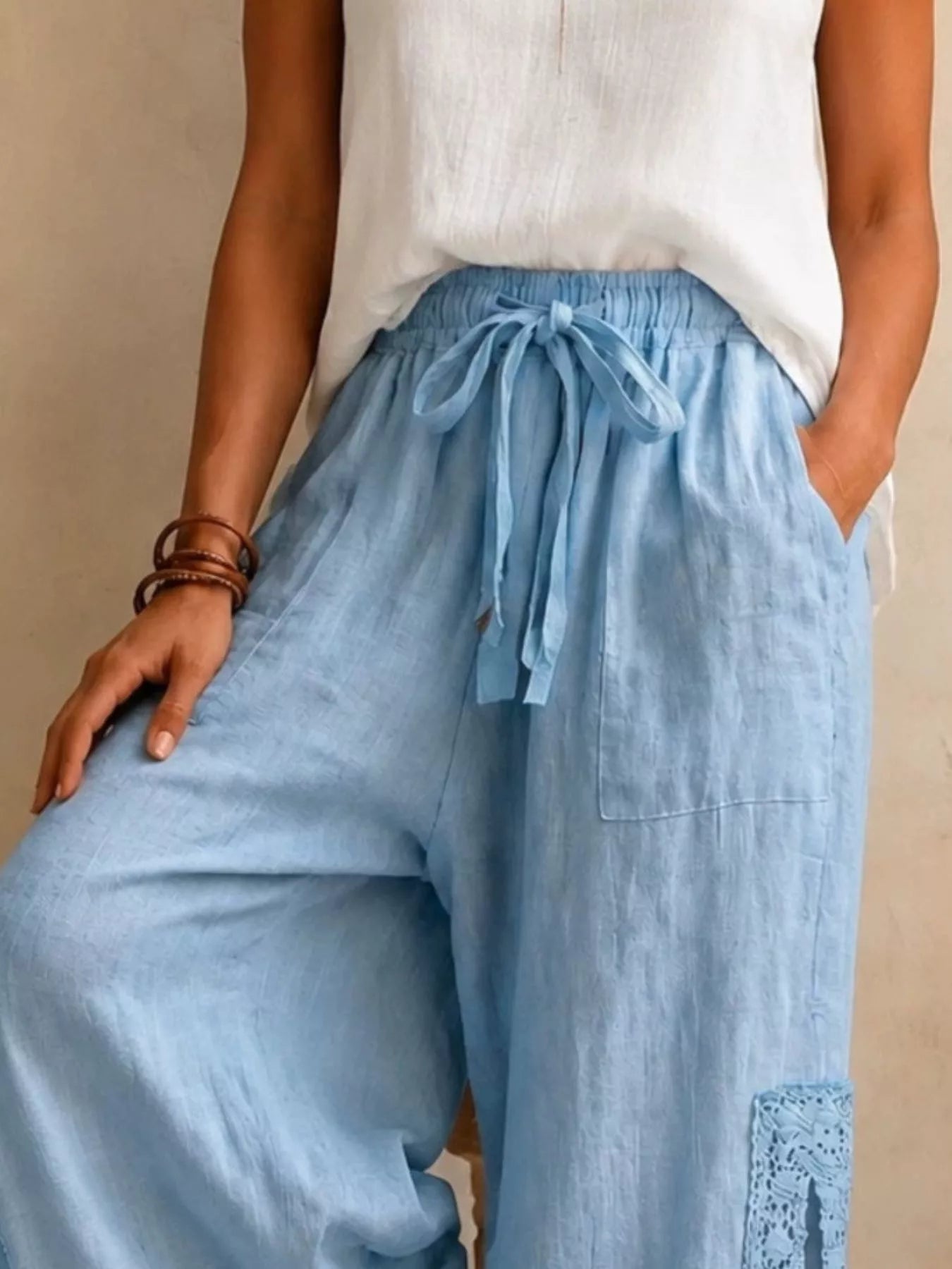 Trendsi Lace Detail Slit Wide Leg Pants -
